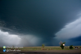 At twilight, the monster hailer advances north of Masterson, Texas.