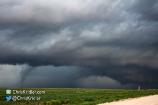 And a wide look - tornado on the left, new mesocyclone on the right.