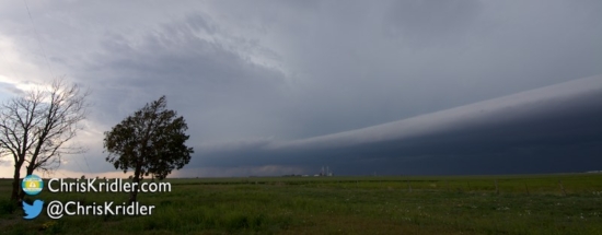 A shelf cloud from the cluster of storms.