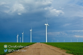 The wind farm, shot south of Last Chance, was striking against the stormy sky.