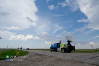 Research vehicles move to get into position on the storms.