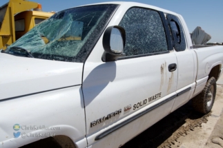 All the glass was shattered in this truck.