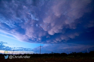 Here are the mammatus clouds as darkness began to fall.