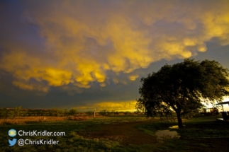 The remaining mammatus were lit by the sun.