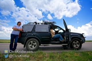 Scott McPartland and Dave Lewison hang out, watching the storm.