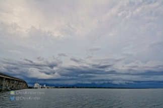 The beginnings of the shelf cloud appear northwest of the 520 bridge.