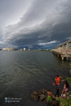 A family fished the entire time the storm approached.