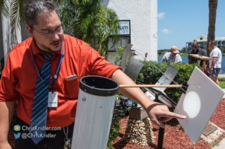 Another telescope was set up to project the eclipse; here it begins.