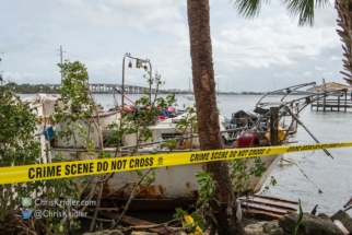 This is one of the boats that was pushed against the shore of the lagoon.