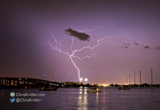 A lightning "tree" over the lagoon.