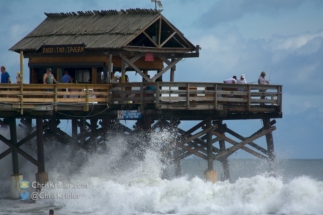 The Cocoa Beach Pier was pounded by waves spawned by the offshore hurricane.