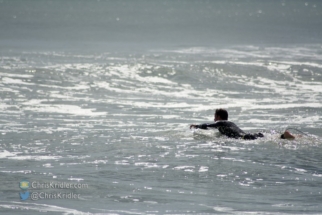 Paddling out in the silver water.