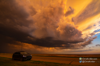 Our chase vehicle and the stormy sunset.