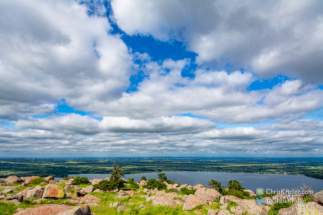 From Mount Scott, wind turbines are visible in the distance.