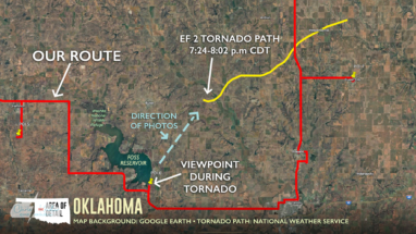 Here's a map of our route and the tornado's path.
