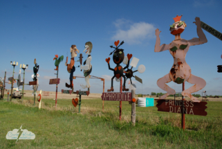 Roadside sculptures by M.T. Liggett in Mullinville, Kansas.