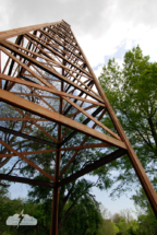 Oklahoma&#039;s first commercial oil well in Bartlesville, with clouds, on May 1, 2008.