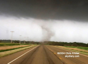 Video grab of a satellite tornado dancing on the road in front of us. BRAKES!