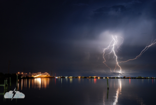 Lightning over the Banana River Lagoon looking toward Cocoa Beach on Aug. 24, 2007.