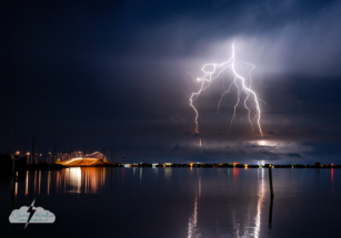 Lightning over the Banana River Lagoon looking toward Cocoa Beach on Aug. 24, 2007.