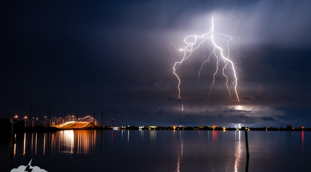 Lightning over the Banana River Lagoon looking toward Cocoa Beach on Aug. 24, 2007.